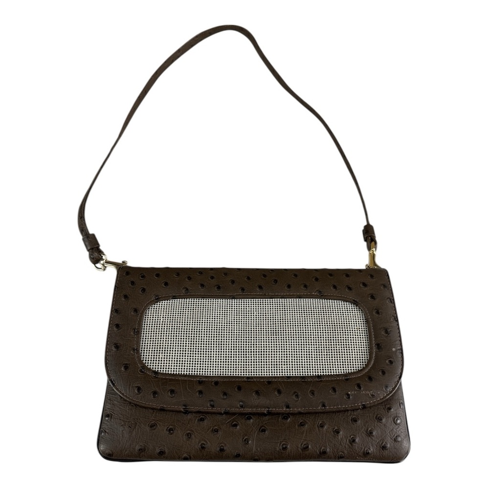 VTG ostrich leather Elegant Brown Shoulder Bag
